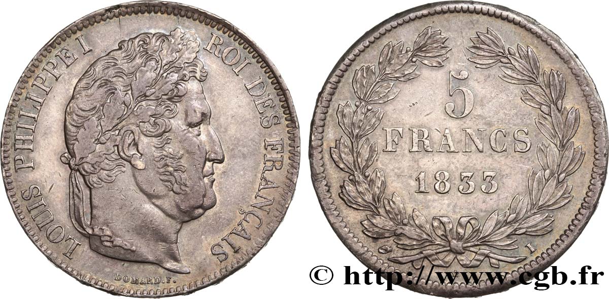 5 francs IIe type Domard 1833 Limoges F.324/20 AU58 