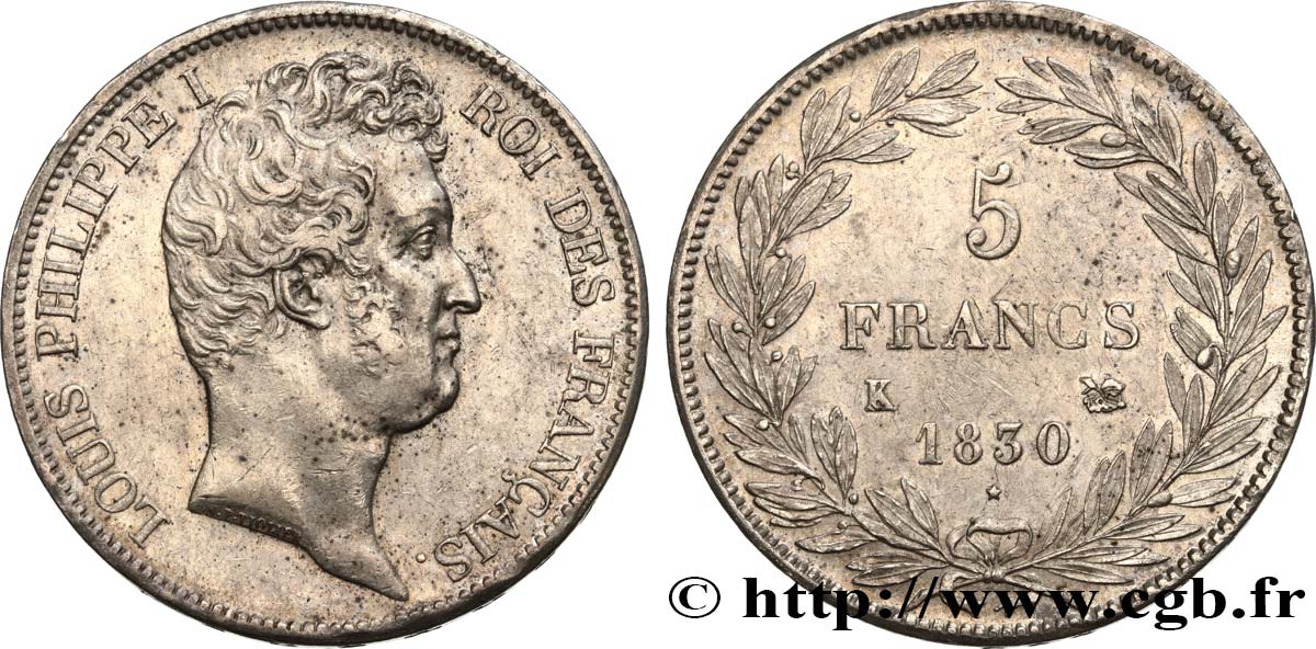 5 francs type Tiolier avec le I, tranche en creux 1830 Bordeaux F.315/7 AU58 