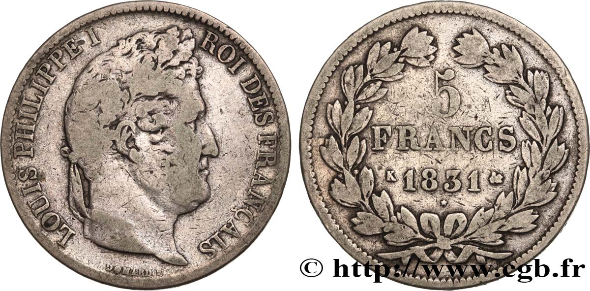 5 francs Ier type Domard, tranche en creux 1831 Bordeaux F.319/4 VF25 