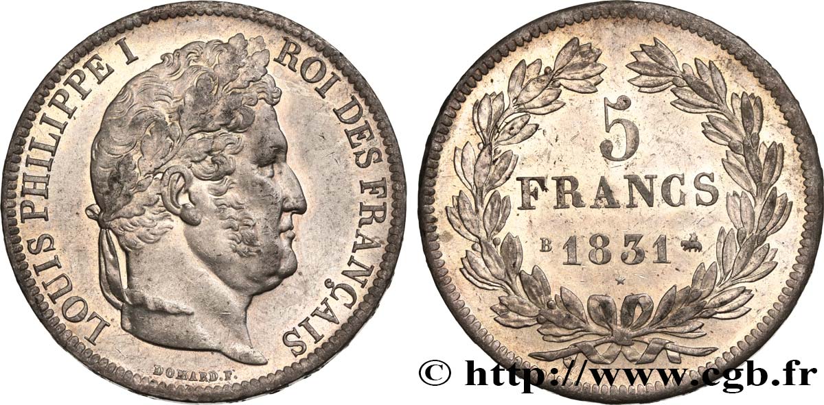 5 francs Ier type Domard, tranche en relief 1831 Rouen F.320/2 SUP58 
