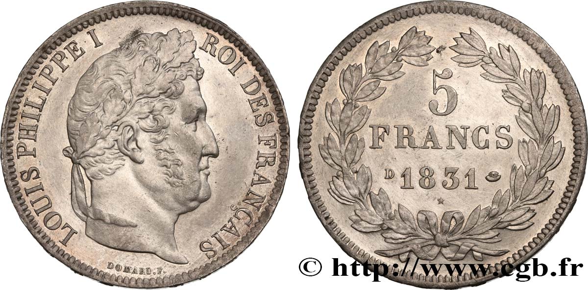 5 francs Ier type Domard, tranche en relief 1831 Lyon F.320/4 VZ 