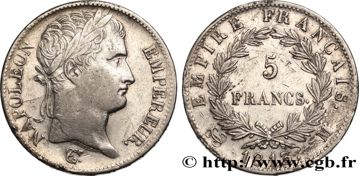 5 francs Napoléon Empereur, Empire français 1813 Toulouse F.307/68 TTB 