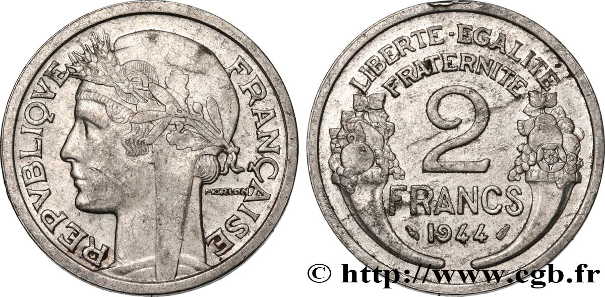 2 francs Morlon, aluminium 1944 F.269/4 TTB48