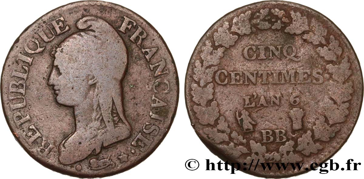 Cinq centimes Dupré, grand module 1798 Strasbourg F.115/38 TB15