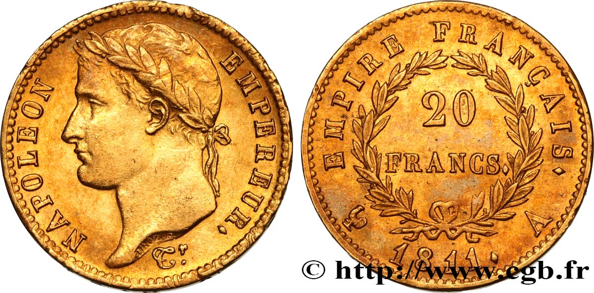 20 francs or Napoléon, tête laurée, Empire français 1811 Paris F.516/16 SUP62 
