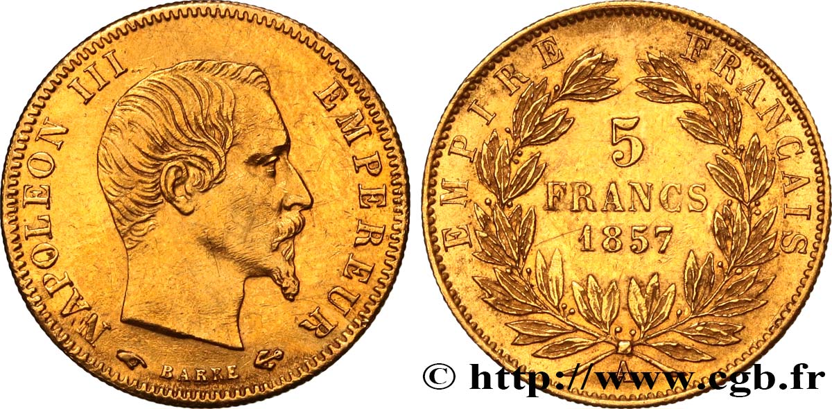 5 francs or Napoléon III, tête nue, grand module 1857 Paris F.501/4 TTB+ 