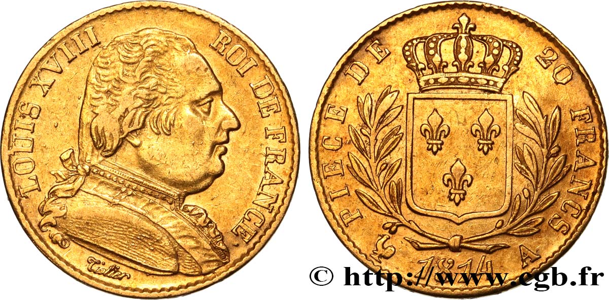 20 francs or Louis XVIII, buste habillé 1814 Paris F.517/2 TTB48 