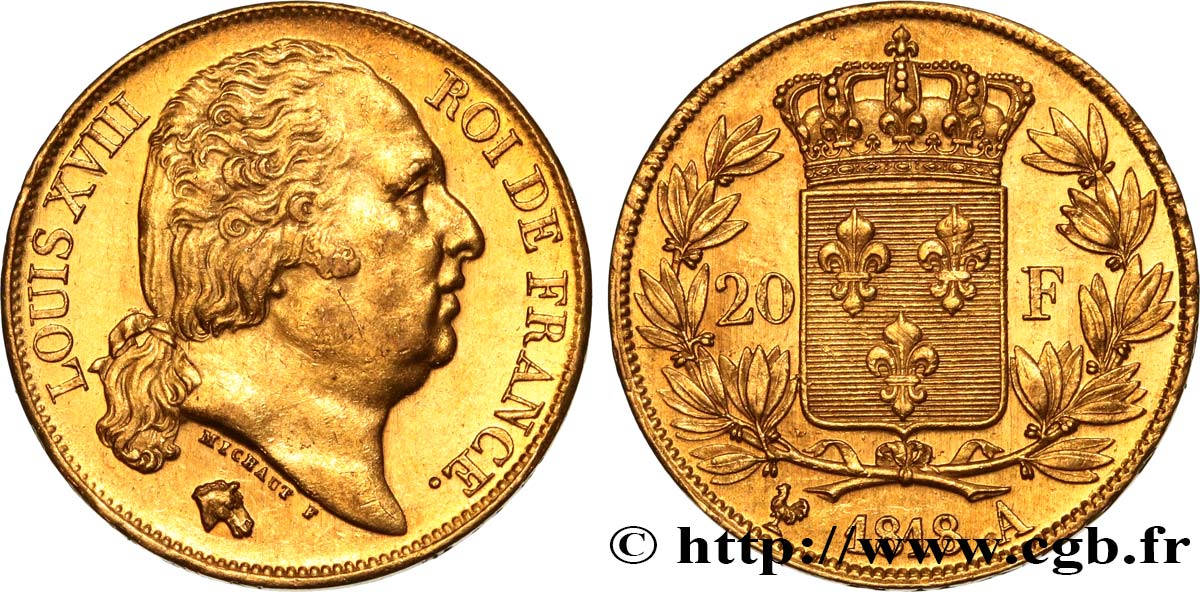 20 francs or Louis XVIII, tête nue 1818 Paris F.519/10 SUP60 