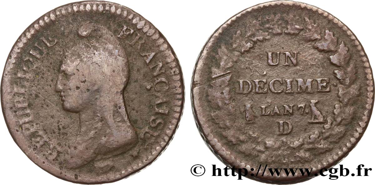 Un décime Dupré, grand module 1799 Lyon F.129/40 RC12