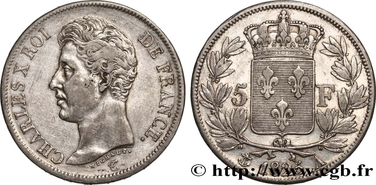 5 francs Charles X, 1er type 1825 Paris F.310/2 XF40 