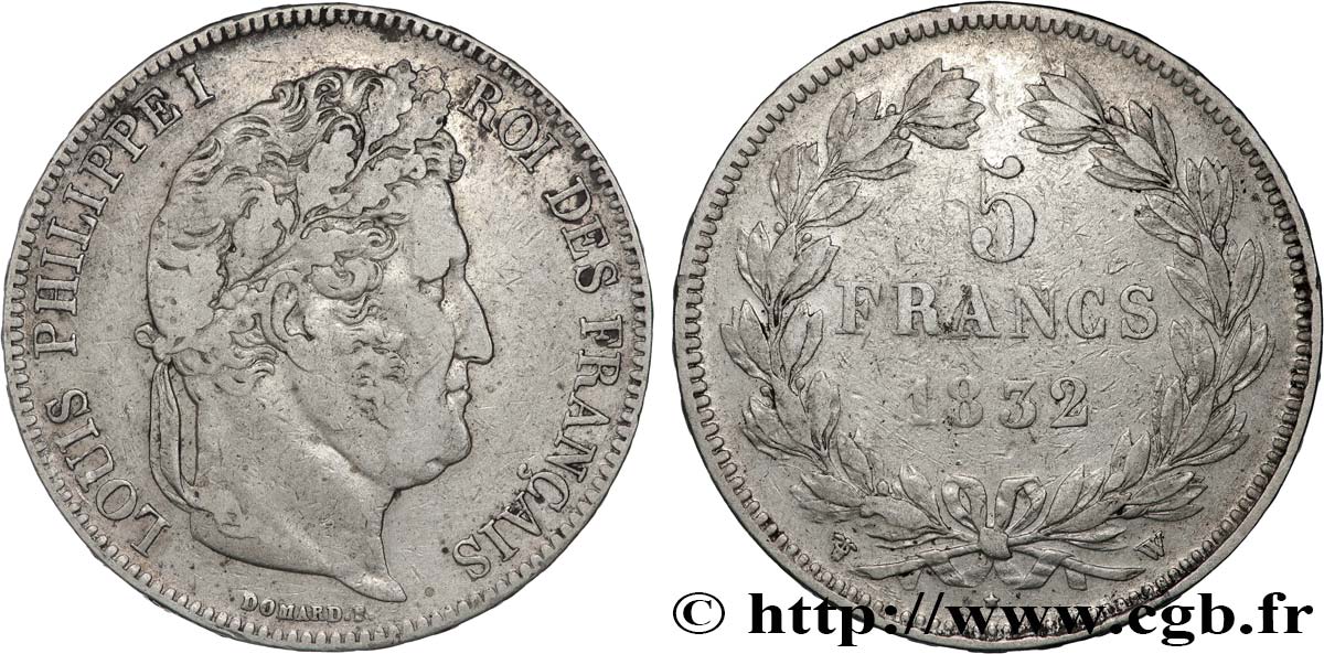 5 francs IIe type Domard 1832 Lille F.324/13 AU 