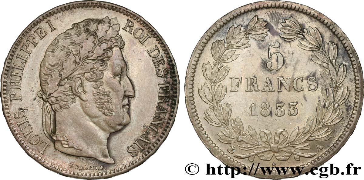 5 francs IIe type Domard 1833 Paris F.324/14 SPL58 