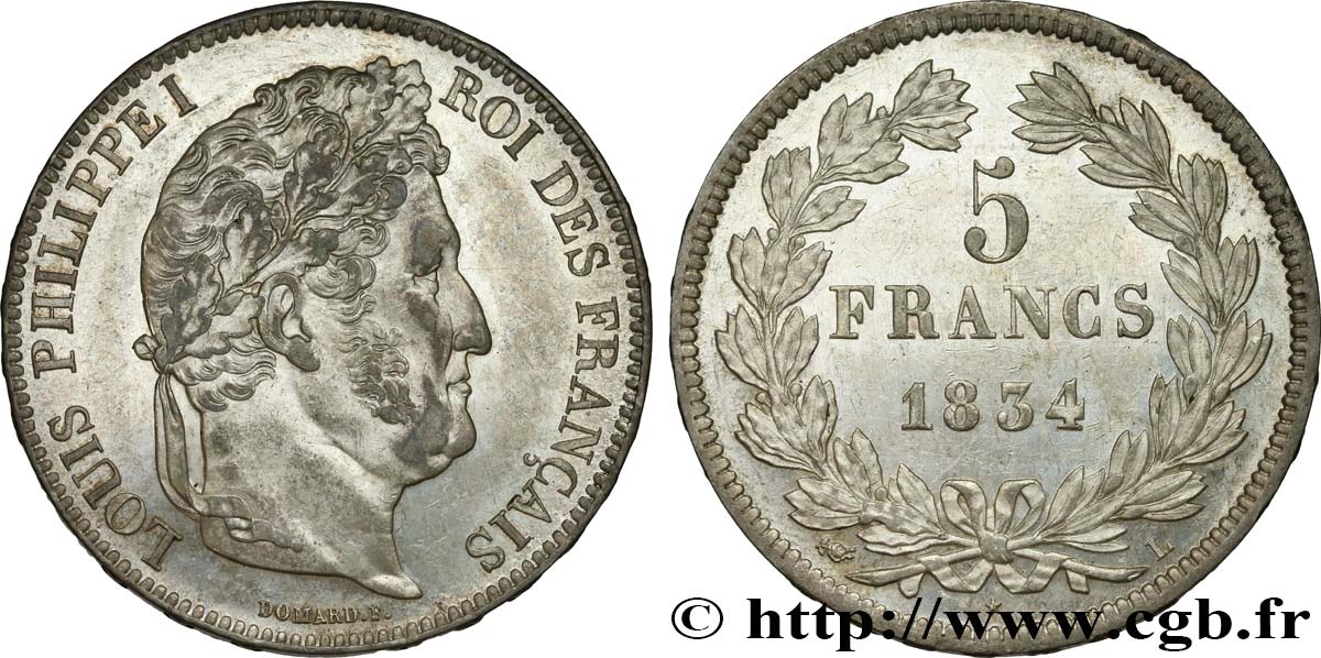 5 francs IIe type Domard 1834 Bayonne F.324/36 SPL60 