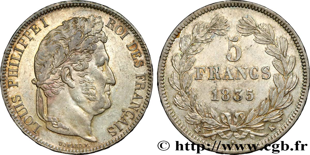 5 francs IIe type Domard 1835 Bordeaux F.324/48 VZ58 