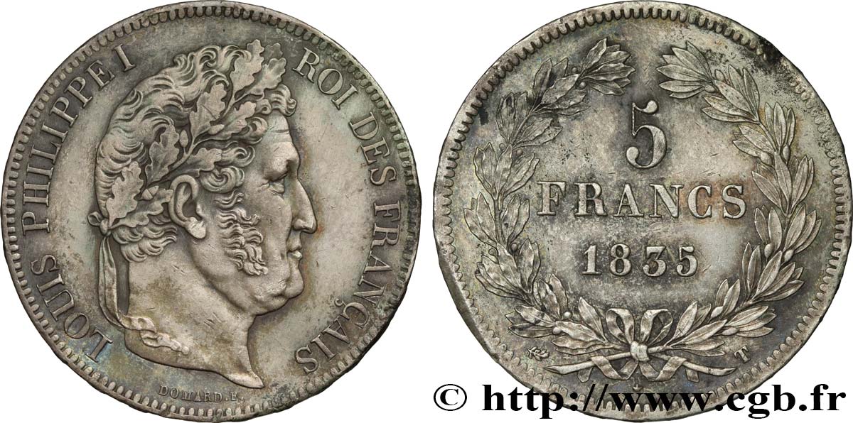5 francs IIe type Domard 1835 Nantes F.324/51 AU53 