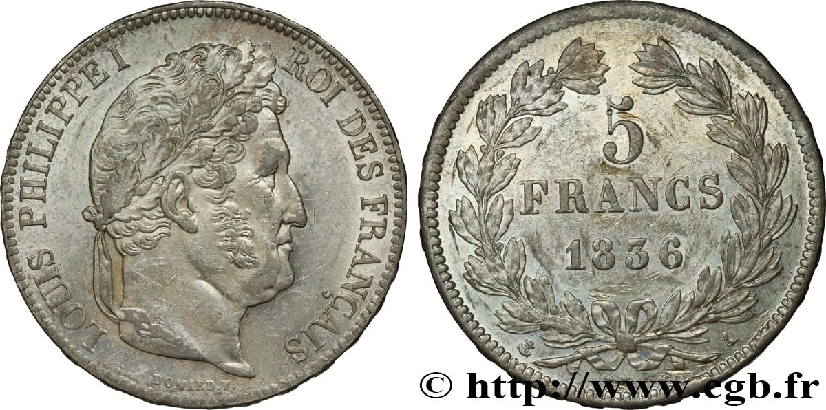 5 francs IIe type Domard 1836 Paris F.324/53 AU55 