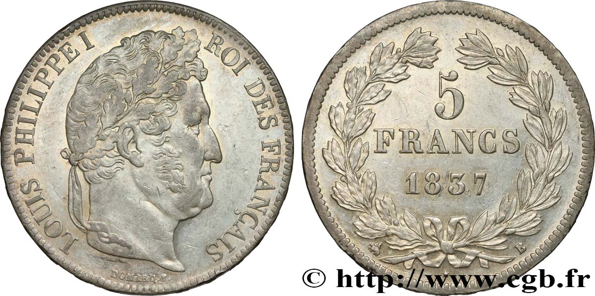 5 francs IIe type Domard 1837 Rouen F.324/62 SPL60 
