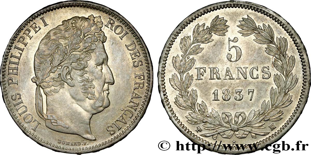 5 francs IIe type Domard 1837 Marseille F.324/66 SUP61 