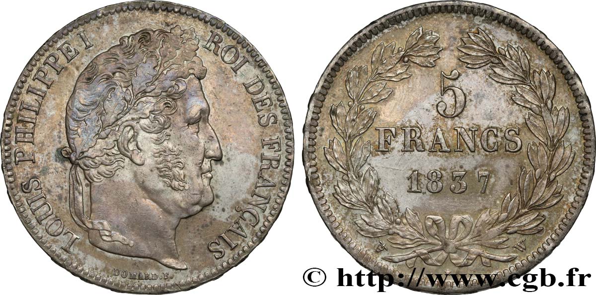 5 francs IIe type Domard 1837 Lille F.324/67 AU55 