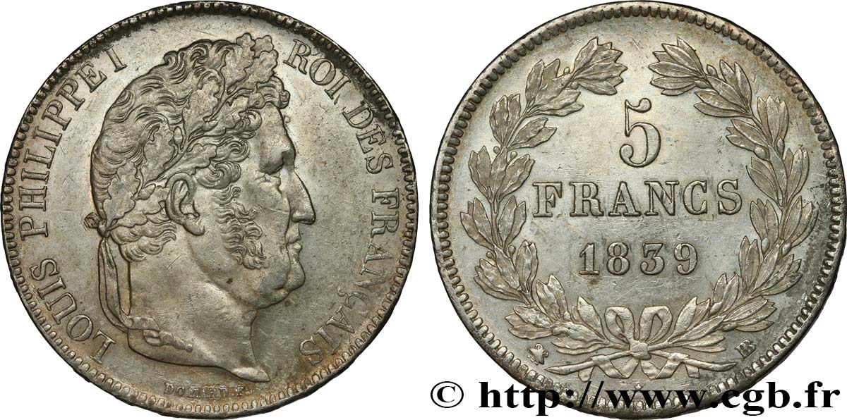 5 francs IIe type Domard 1839 Strasbourg F.324/77 SUP55 