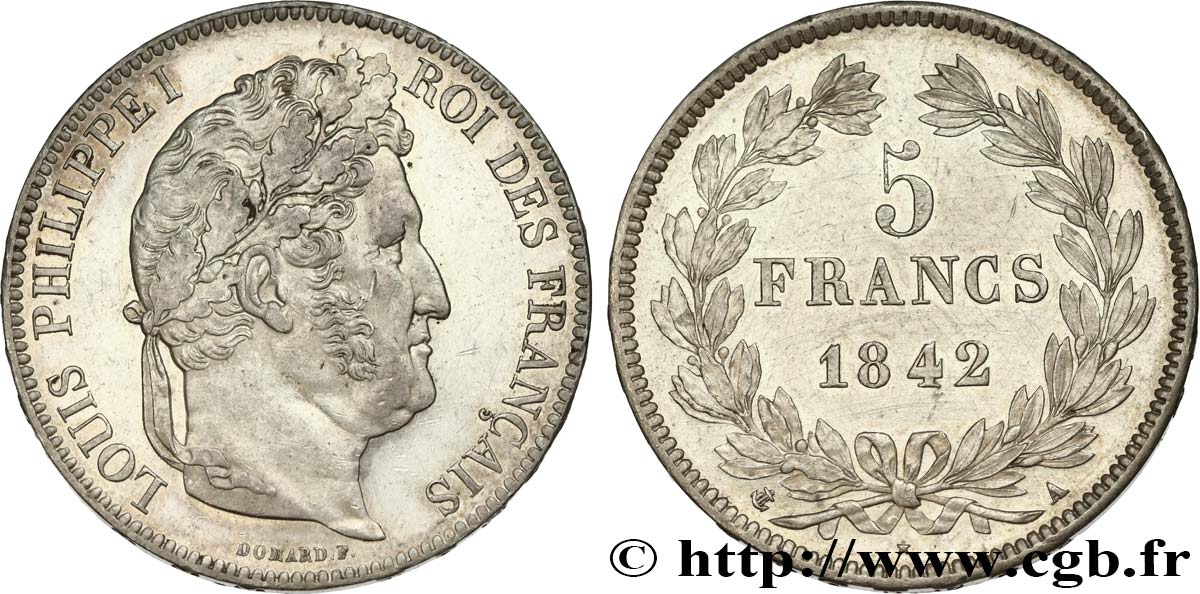 5 francs IIe type Domard 1842 Paris F.324/95 SUP55 