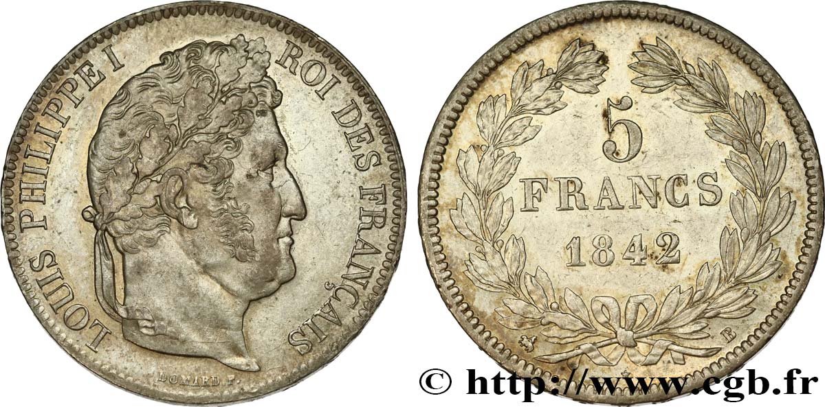 5 francs IIe type Domard 1842 Rouen F.324/96 AU55 