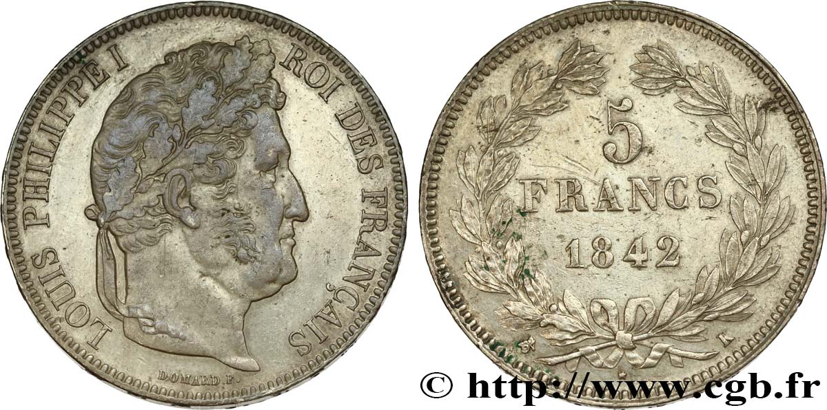 5 francs IIe type Domard 1842 Bordeaux F.324/98 SUP55 