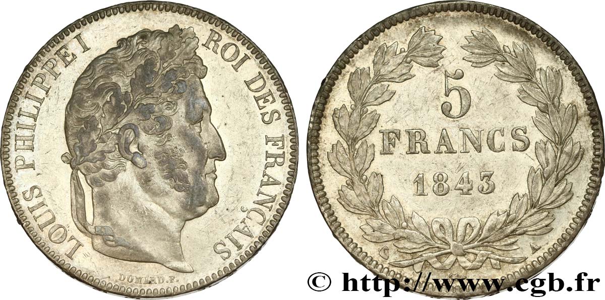5 francs IIe type Domard 1843 Paris F.324/100 TTB50 