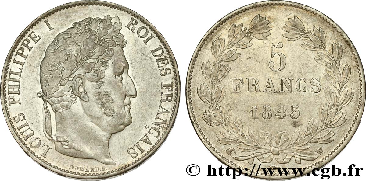 5 francs IIIe type Domard 1845 Lille F.325/9 AU58 