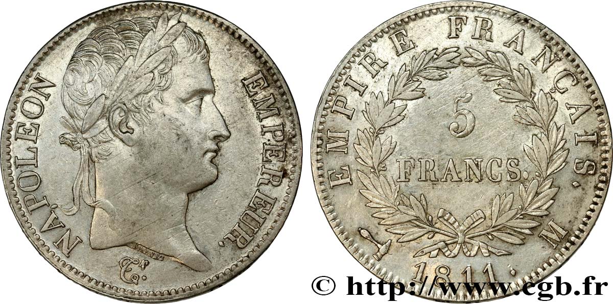 5 francs Napoléon Empereur, Empire français 1811 Toulouse F.307/35 TTB+ 