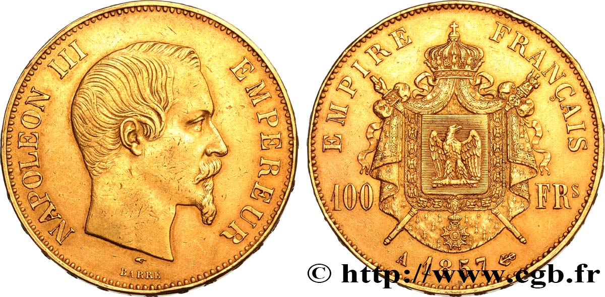 100 francs or Napoléon III, tête nue 1857 Paris F.550/4 TTB45 