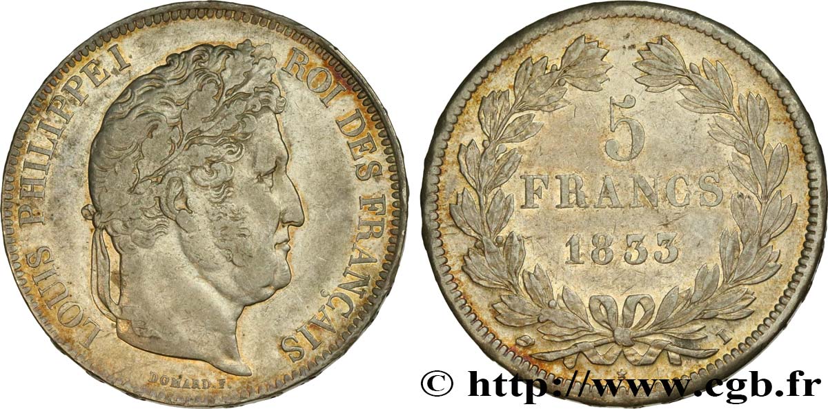 5 francs IIe type Domard 1833 Limoges F.324/20 AU50 