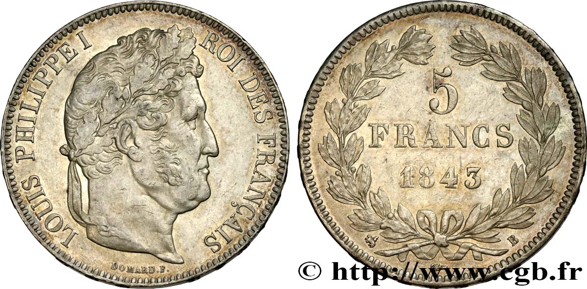 5 francs IIe type Domard 1843 Rouen F.324/101 AU55 