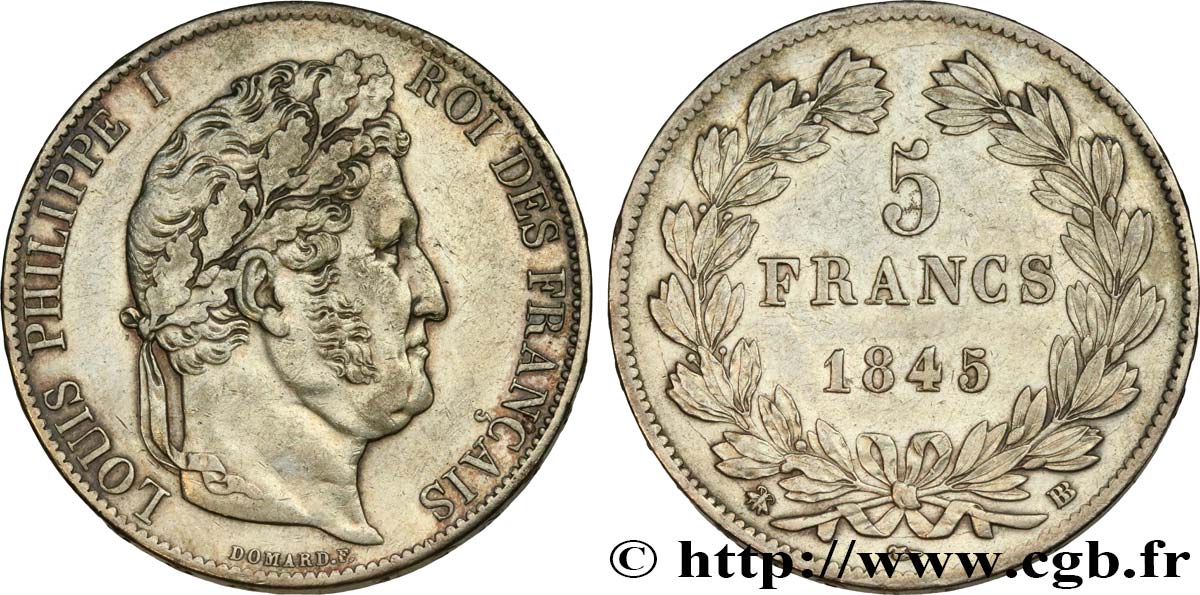 5 francs IIIe type Domard 1845 Strasbourg F.325/7 AU52 