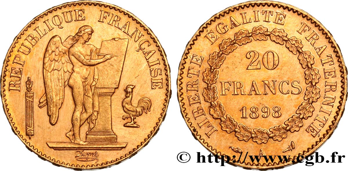 20 francs or Génie, Troisième République 1898 Paris F.533/23 AU 