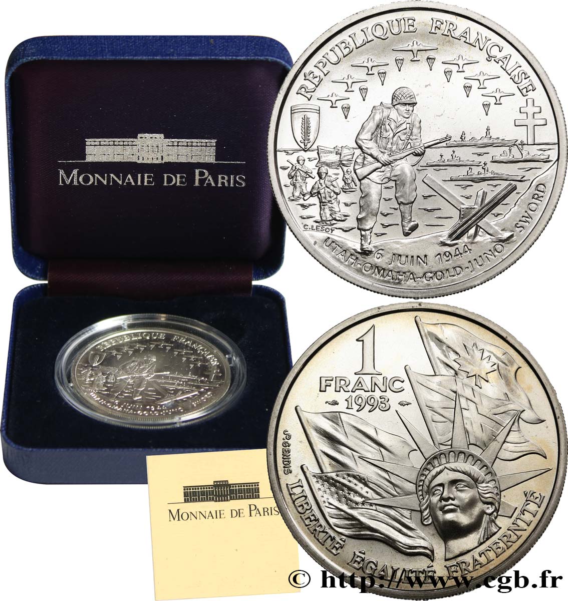 Brillant Universel 1 franc Débarquement 1993  F.1002 4 FDC