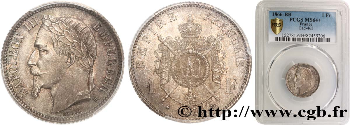 1 franc Napoléon III, tête laurée 1866 Strasbourg F.215/4 SPL64 PCGS