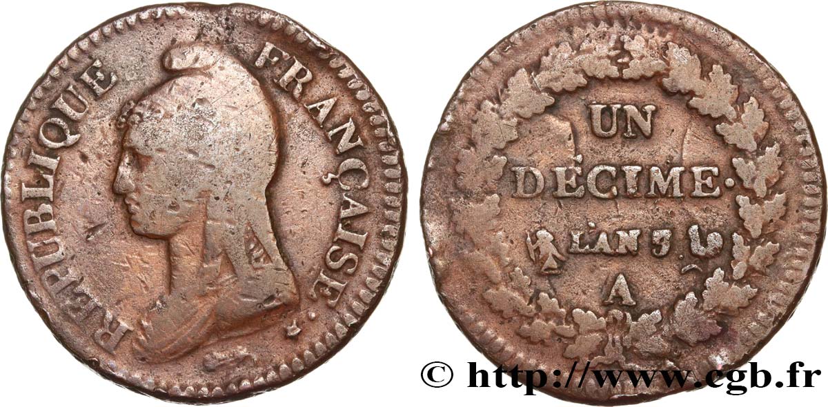 Un décime Dupré, grand module 1799 Paris F.129/24 TB20