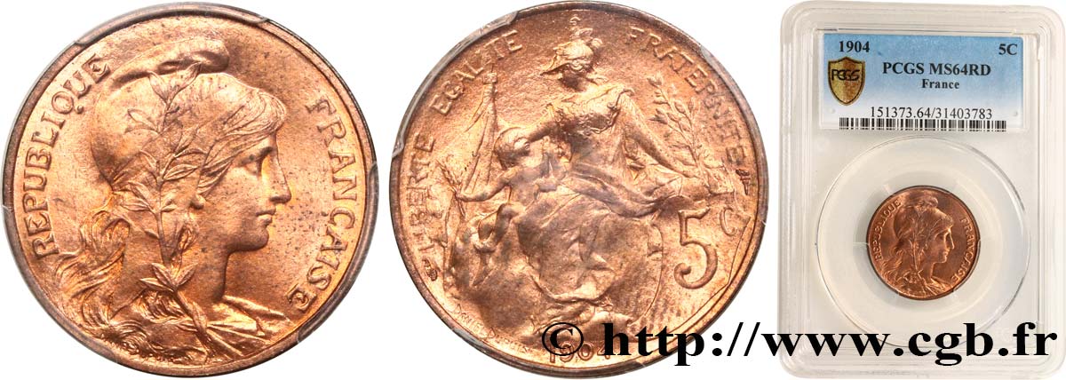 5 centimes Daniel-Dupuis 1904  F.119/14 SPL64 PCGS