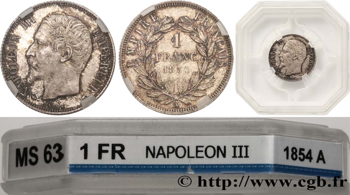 1 franc Napoléon III, tête nue 1854 Paris F.214/2 MS63 GENI