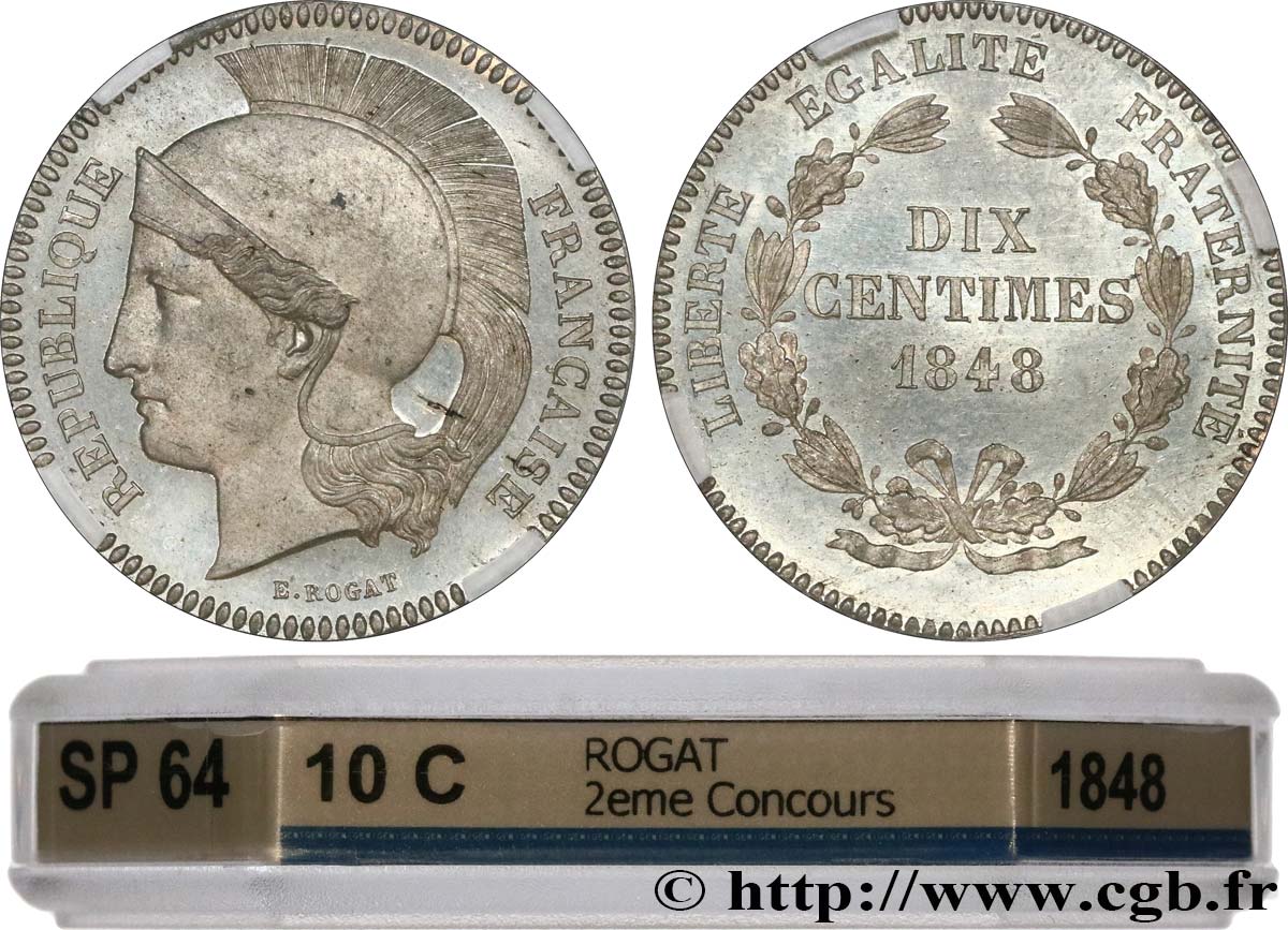 Concours de 10 centimes, essai en étain par Rogat, deuxième concours, deuxième revers 1848 Paris VG.3170 var SPL64 GENI