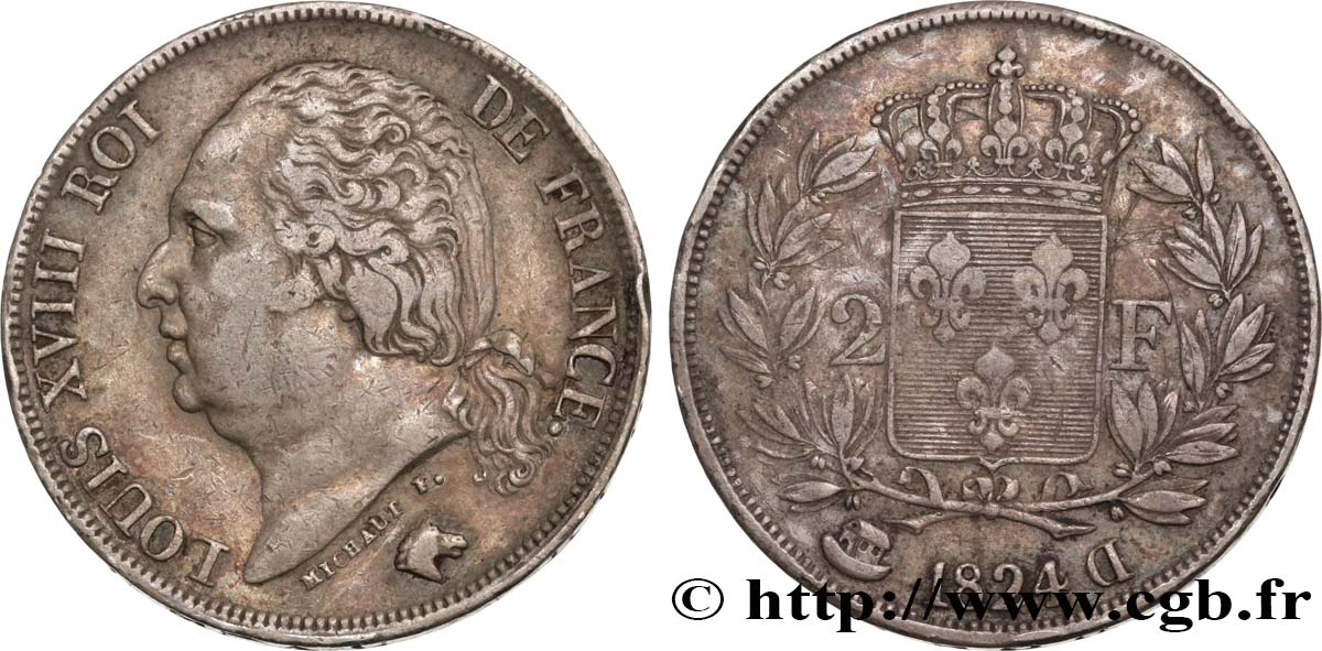 2 francs Louis XVIII 1824 Lyon F.257/54 MB35 
