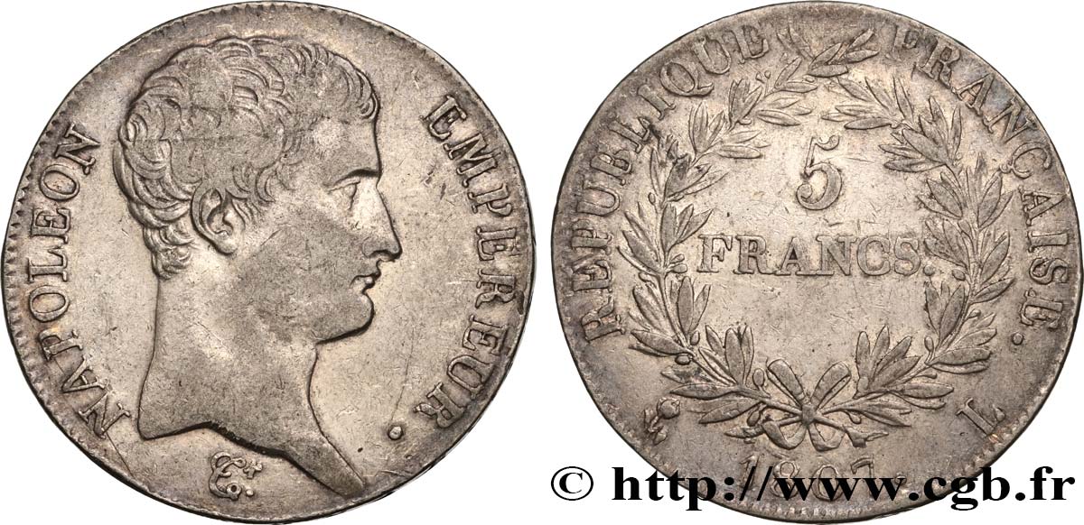 5 francs Napoléon Empereur, Calendrier grégorien 1807 Bayonne F.304/18 TB38 