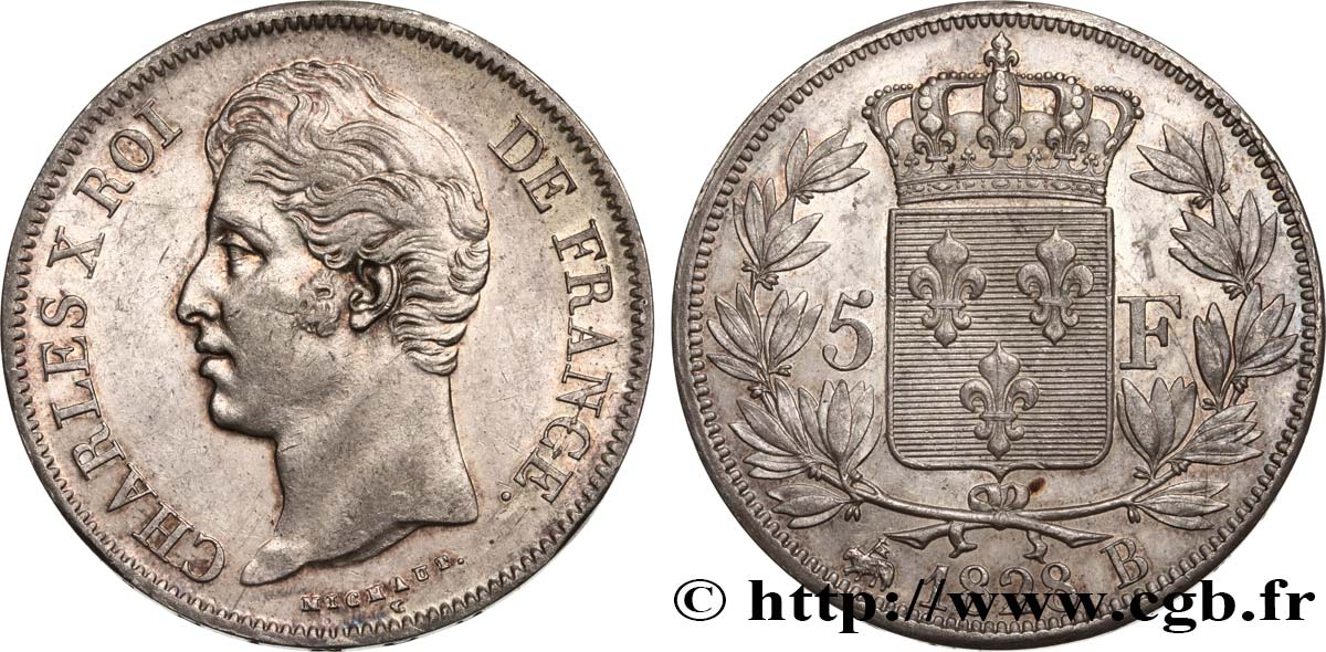 5 francs Charles X, 2e type 1828 Rouen F.311/15 AU53 