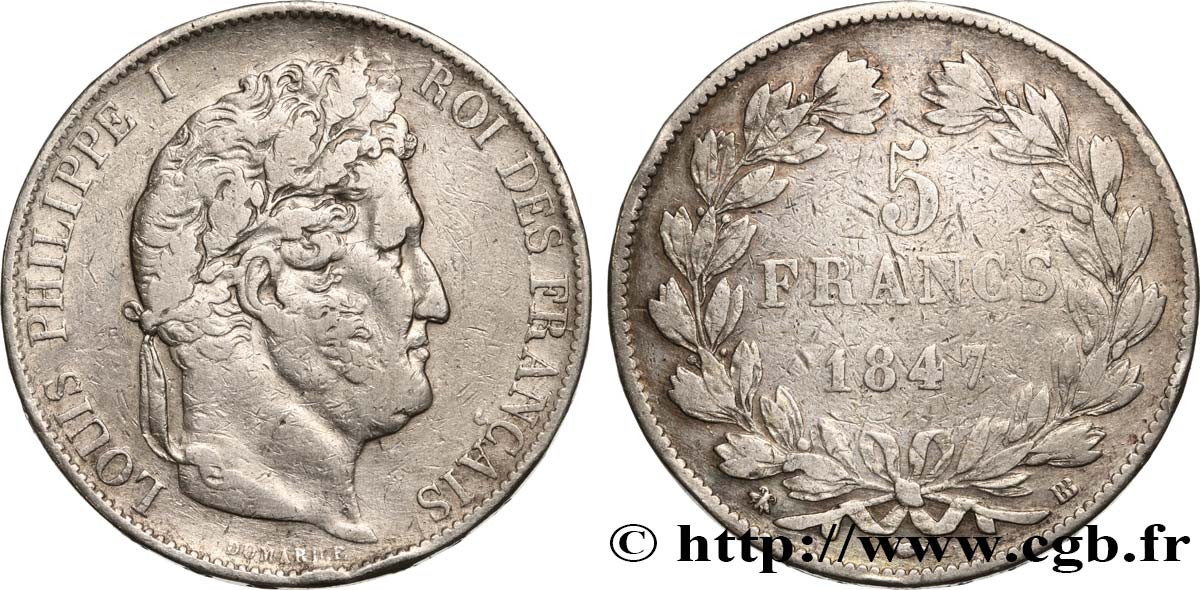5 francs IIIe type Domard 1847 Strasbourg F.325/15 TB25