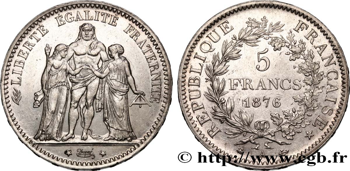 5 francs Hercule 1876 Paris F.334/17 SUP