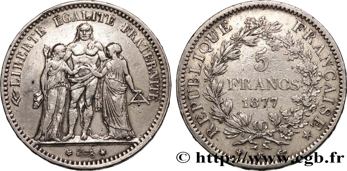 5 francs Hercule 1877 Bordeaux F.334/20 XF 