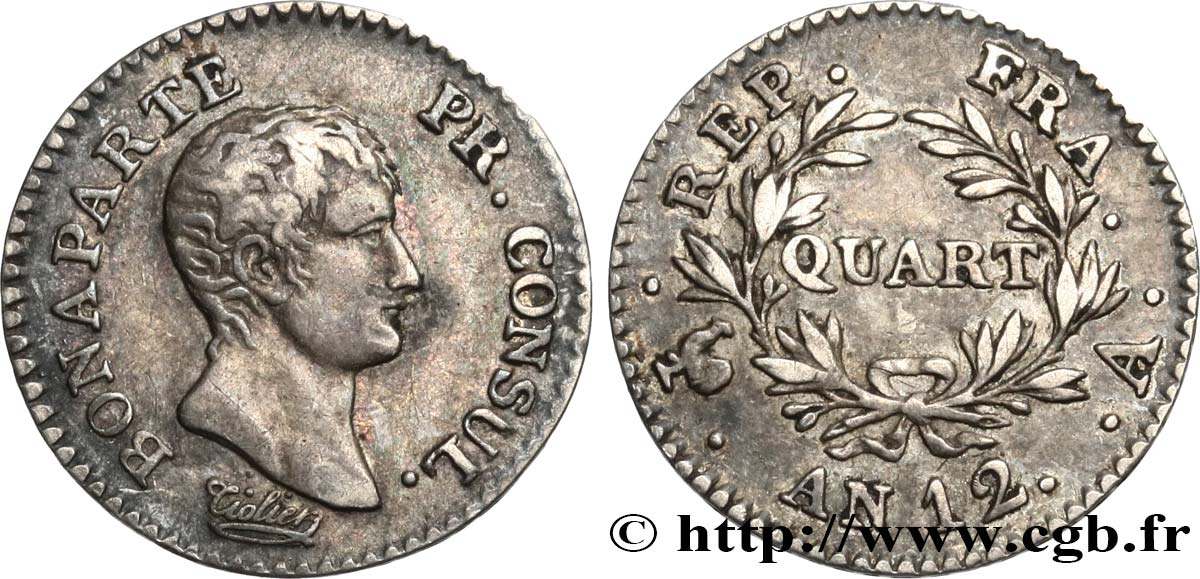 Quart (de franc) Bonaparte Premier Consul 1804 Paris F.157/1 TTB42 