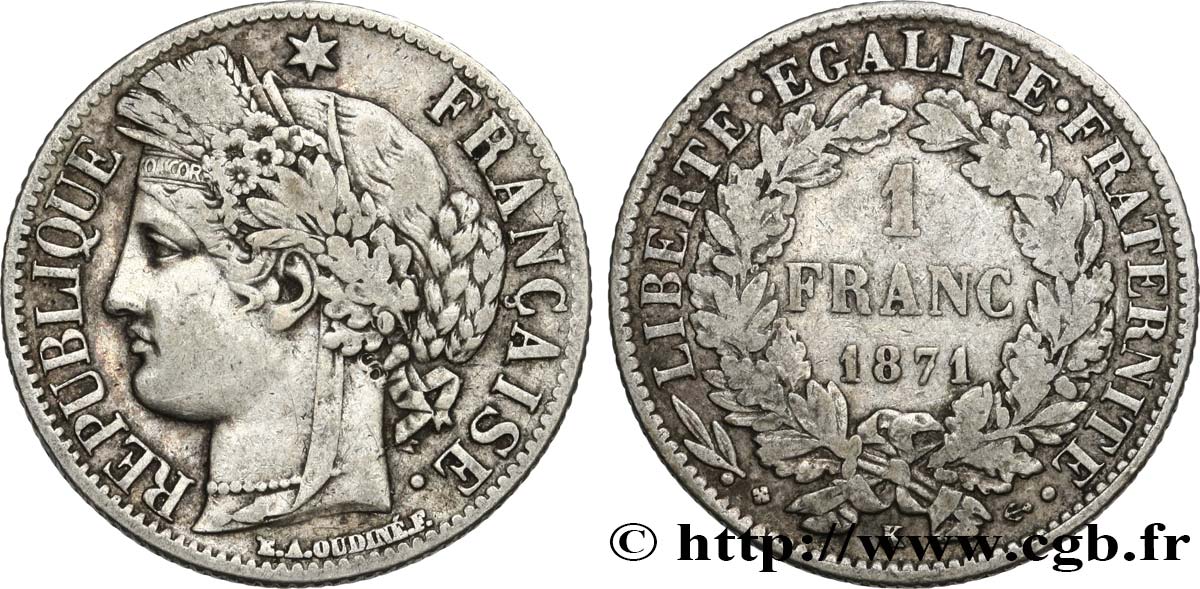 1 franc Cérès, IIIe République 1871 Bordeaux F.216/3 S30