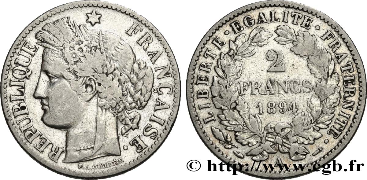 2 francs Cérès, avec légende 1894 Paris F.265/16 TB